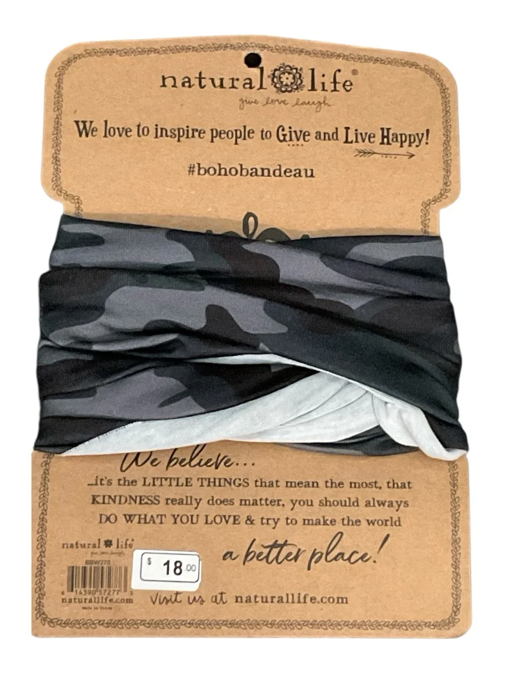 NATURAL LIFE Black & Gray Camo Boho Bandeau A24